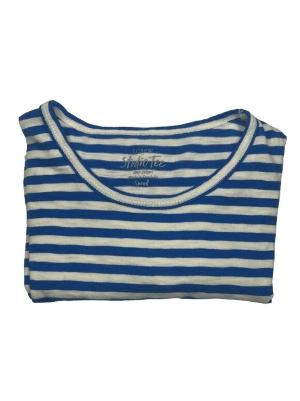 J.Crew Factory Blue & Ivory Striped Crewneck Cotton Tee Shirt